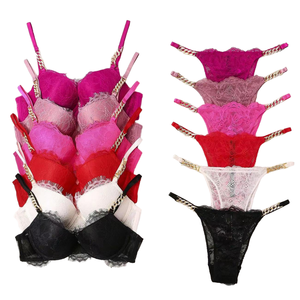 New Sexy Adult Women's 2-Piece Lace Lingerie Sets Hot <b>Bra</b> Bikini Panties Plain Dyed Solid Pattern Mature Lady Logo on Waist - Product Image 4