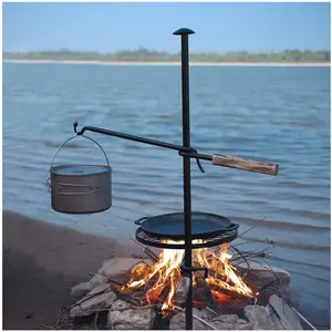 Yangın çukur ızgara ayarlanabilir döner Campfire ızgara ağır barbekü çelik ızgara yangın kamp ızgara açık barbekü için