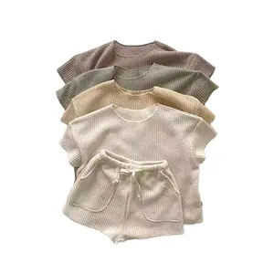 Wholesale Summer Newborn Baby Girl Boy Loose-fitting Clothes Kids Knit T-shirt Shorts Pants 2pcs Set Soft Home Wear Casual Suit