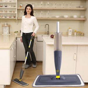 Fregona giratoria plana de diseño moderno con mango mágico de plástico de acero inoxidable para el hogar y la limpieza del hotel Embalaje en caja - Product Image 4