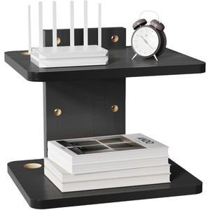 Wall Mounted Double Layer <b>Shelf</b> Solid Wood Storage <b>Rack</b> For Living Room Bedroom Electronics Books Durable Design - Product Image 5