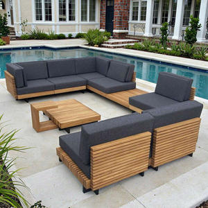 طقم أريكة خارجي فاخر للفيلا من خشب الساج الصلب، مقاوم للماء وحماية من الشمس، طقم فناء للفنادق والحدائق، طقم أثاث خارجي من خشب الساج - Product Image 3