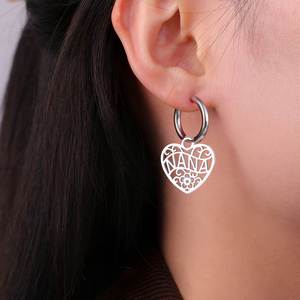 Orecchini a Cerchio Myshape da Donna con Ciondolo a Cuore in Acciaio Inossidabile, Gioielli con Scritta <span class=keywords><strong>Nana</strong></span> Mamma Speranza Amore Sogno, Regalo di San Valentino - Product Image 4