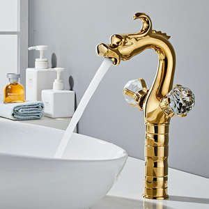 <span class=keywords><strong>Robinet</strong></span> dragon doré lavabo en cuivre cristal chaud et froid <span class=keywords><strong>double</strong></span> robinetterie d'évier de salle de bain - Product Image 4