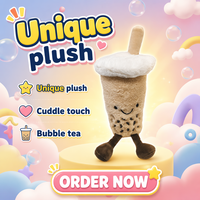 Peluche personnalisée écologique en forme de tasse de bubble tea avec jambes en paille et visage brodé, taille 11-30 cm
