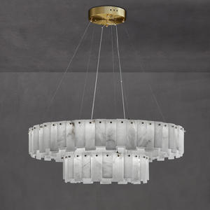 Lámpara colgante de mármol de latón minimalista moderna nórdica, candelabro de alabastro de círculo redondo para Hotel - Product Image 4