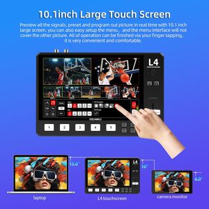 Máy trộn video FEELWORLD L4, màn hình cảm ứng 10.1 inch, USB3.0, HDMI, phát trực tiếp 4K, tùy chỉnh OEM, in logo, bán buôn từ nhà máy - Product Image 2