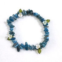 Bracelet ajustable SLKS1272 pour femme avec fleurs et cristaux, bracelet en pierre d'aigue-marine avec chaîne d'extension pour filles et femmes