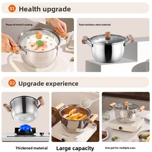 Casserole vapeur pour bébé en acier avec poignée en bois, cuiseur vapeur et bouilleur multifonction pour nourrissons, compatible avec les plaques à induction - Product Image 5