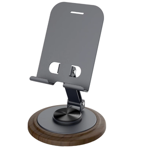 Soporte de teléfono móvil plegable de grano de madera para escritorio 360 rotación ajustable soporte de teléfono de Metal portátil para teléfono Pad Tablet - Product Image 1