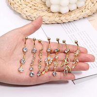Sex Trendy Cross Dangle Dangl ing Kristall Gesicht Chirurgische Edelstahl Nabel Bauchnabel Ringe Body Piercing Schmuck Packs