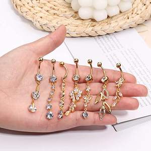 Anillos de acero inoxidable para el ombligo, joyería para el cuerpo, Piercing colgante, Cruz, cristal colgante, cara, quirúrgico - Product Image 3