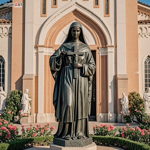 Bronzo fusione malattie e ferite santo patrono tenendo gesuso croce rose intorno alla fronte a grandezza naturale stimmate St Rita statua in ottone - Product Image 4