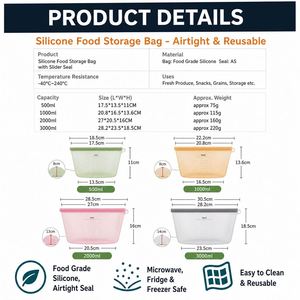 LA Custom Logo Free Reusable Food Grade Silicone <b>Ziplock</b> Food Storage <b>Bags</b> Airtight Stand up Freezer Microwave Safe OEM ODM - Product Image 2