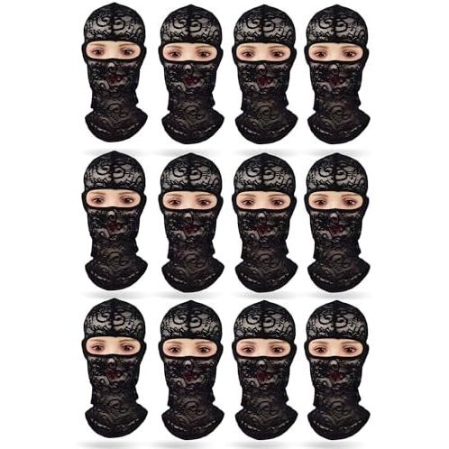 12 Pack Lace Full Face Mask Balaclava - Black
