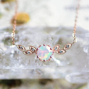 925 Sterling Silver <b>Rose</b> <b>Gold</b> Floral Leaf Opal <b>Necklace</b> Natural Birthday Opal <b>Pendant</b> Jewelry for Gift - Product Image 4
