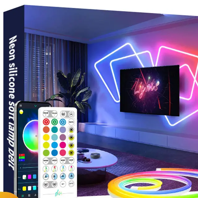 Tira de luces led de neón rgb con Bluetooth, luz de ambiente suave e impermeable, inteligente, para correr, caballo, música, flexible, de silicona