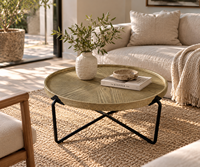 Table basse contemporaine antique, aspect bois, cadre en fer, écologique, hémisphérique, meubles de salon
