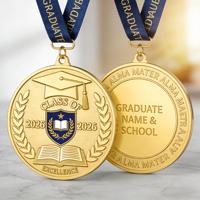 Médaille de graduation personnalisée en alliage de zinc moulé sous pression, plaquée or, avec impression UV et relief bas et haut, pour cérémonie de lycée