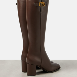 Large Size 46 Solid Wide Fit Women's Knee High Boots Ladies Chunky High <b>Heels</b> Shoes <b>Round</b> <b>Toe</b> Side Zipper Long Booties - Product Image 4