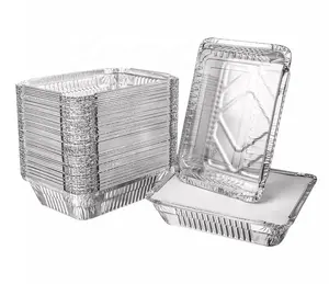 Одноразовый контейнер для еды из фольги с крышкой, алюминиевые сковороды для упаковки еды, прямоугольные лотки из оловянной фольги
