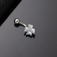 Freya 14G Bauchnabelpiercing mit glänzendem Zirkonia, 316L Edelstahl, gebogene Barbell, schwebende Nabelringe