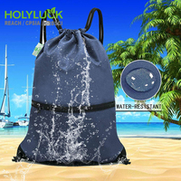 Sac à cordon en nylon imperméable de luxe Holyluck, sac à cordon en polyester personnalisé OEM avec logo et poche zippée