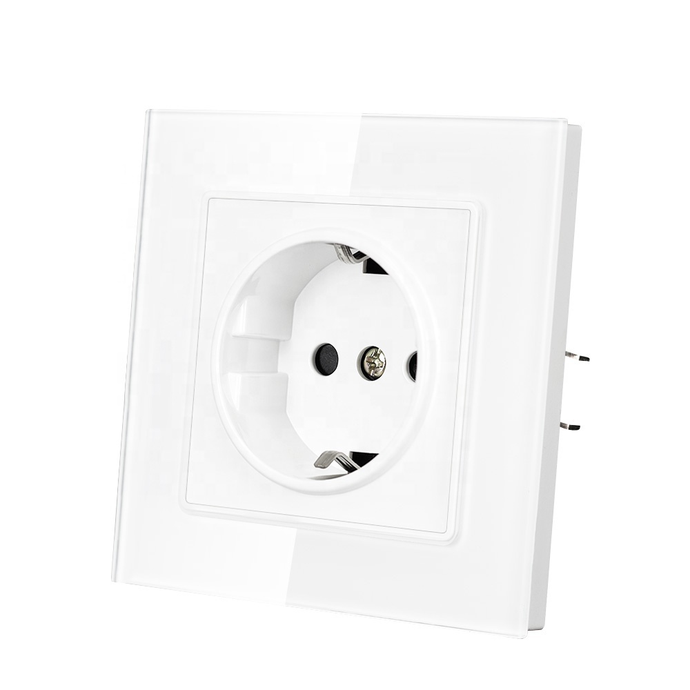 SRAN EU Standard Power Socket White Tempered glass Panel AC 110~250V 16A Wall Power Socket F601-GR01