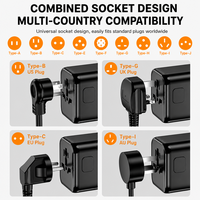 Adaptateur de voyage universel multifonctionnel 3 ports USB-C/USB-A 2500W pour le commerce électronique transfrontalier, prise universelle, charge rapide