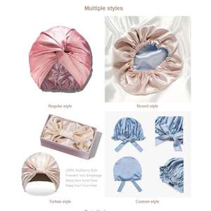 Vente en gros Bonnet réglable en soie de mûrier 100% torsadé croisé pour femmes bonnet de nuit double couche Turban de salon de beauté pour cheveux bouclés - Product Image 5
