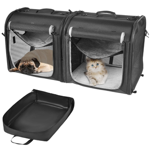 Qbellpet - Transportín Portátil 2 en 1 de Nailon para Mascotas con Cierre de Cremallera para Perros Medianos y Gatos Grandes, Juego de Jaulas Dobles Ecológicas para Viajes - Product Image 1