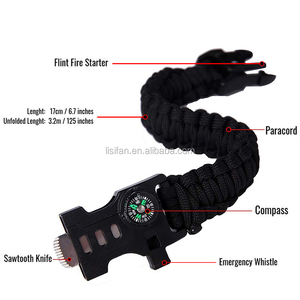 Bracelet d'urgence multifonctionnel Kit de survie avec boussole Sifflet d'allumage pour l'extérieur - Product Image 3