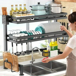 Countertop Sink 2-Layer Tiers Chopping Board Utensil Holder Kitchenware Hanging <b>Dish</b> Bowl Drying Drainer Shelf Rack - Product Image 2