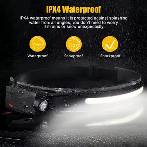 <b>USB</b> Rechargeable Portable Powerful Led Cob Motion Sensor Headtorch Headlamp Waterproof Running Outdoor Camping Fishing Headlamp - Product Image 4
