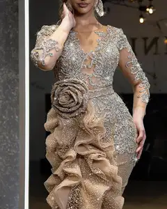 Váy Dạ Hội Dài Tay Cho Nữ, Váy Đuôi Dài Đính Vàng Lấp Lánh Khí Chất Gợi Cảm 2022