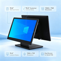 Terminal de Punto de Venta con Pantalla Táctil LED Dual de 15.6 Pulgadas, Sistema de Caja Registradora Inteligente, Pantalla Ultrafina