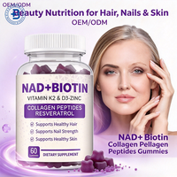Complément alimentaire pour la peau en gommes OEM 6 en 1 NAD+ Resvératrol Berbérine Biotine, gommes NAD Resvératrol Collagène Zinc Vitamine K2 D3 pour la peau