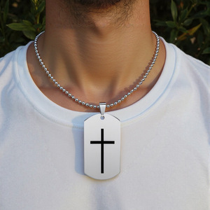 Stainless Steel Military Tag <b>Cross</b> Pendant 28mm For Women Necklace Gift - Product Image 3