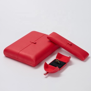 FANXI Customized Red PU Leather <b>Black</b> Microfiber Inside Jewelry <b>Box</b> Ring <b>Box</b> - Product Image 5