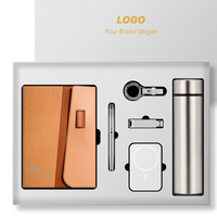 Set de Regalo Ejecutivo de Lujo, Cuaderno de PU Cian Oscuro, Bolígrafo, Llavero, Banco de Energía USB Magsafe, Termo, Logotipo Impreso para Hombre