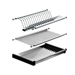 Stainless Steel Silver Modern Oblong <b>Kitchen</b> Double-Layer Dish and Utensil Draining Rack with Hanging Cabinet Durable - Product Image 1