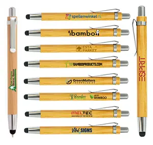 Paling Populer pelanggan Logo Laser ramah lingkungan bambu Stylus pulpen kayu dengan layar sentuh stylus