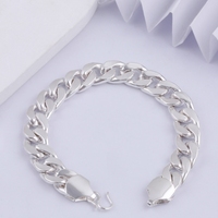 Bracelet plat en argent plaqué 13 mm pour homme - Style d'Asie du Sud-Est - Chaîne cubaine à fermoir unique - Cadeau pour la Saint-Valentin et le Nouvel An