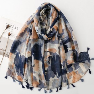 Thin Densely Woven Scarf <b>Shawl</b> With a Fresh Colorful Plant and Floral Pattern Perfect for Spring Summer Features a Tassel Trim - Product Image 2