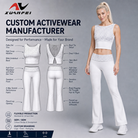Ensemble de yoga à pois avec logo personnalisé pour femme, pantalon évasé taille haute à jambe large, contrôle du ventre, entraînement, OEM ODM Blanc