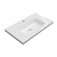 TONA Lavabo rectangulaire moderne en pierre artificielle polie, à trou unique, mural, avec drain, pour salles de bain d'hôtel, résistant à l'eau