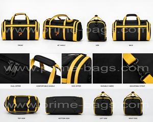 <b>Prime</b> Bags Black Yellow Polyester Duffel Bag Dual Zipper Adjustable Strap Sport Travel Water Resistant Durable - Product Image 1