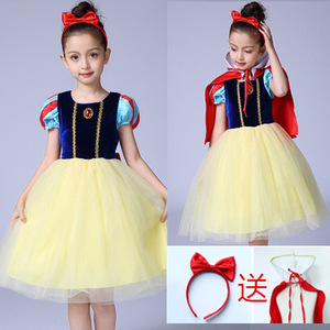 Robe Blanche-Neige pour filles, costume de princesse, robe en coton coupe trapèze avec cape rouge et coiffe - Product Image 5