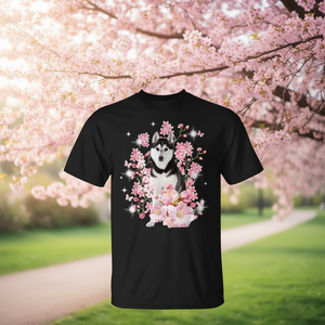 T-shirt Husky Dog avec fleurs de cerisier japonais Sakura - Product Image 3