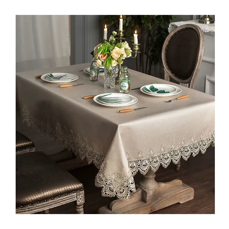 Waterdichte Olie-Proof En Smudge-Proof Geborduurde Kant Ronde Tafel Doek Bloem Geborduurde